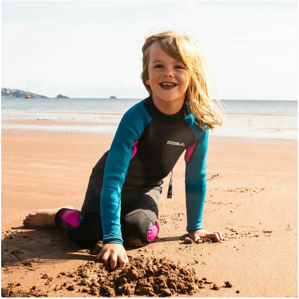 2025 Gul Junior Response 3/2mm Flatlock Back Zip Wetsuit RE1323-C1 - Jet / Teal